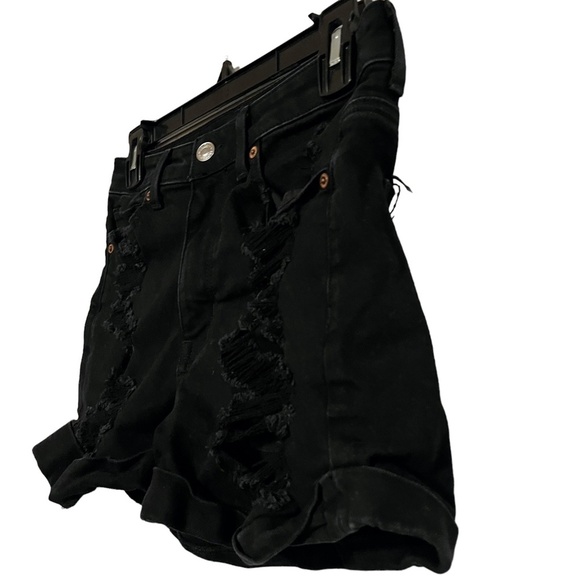 AMERICAN EAGLE MOM SHORTS Solid Black Zip Fly High Rise Roll Cuff Jeans Denim 4 - Picture 8 of 16